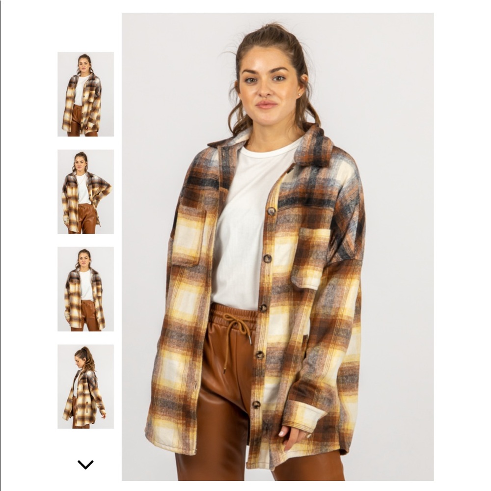 Brown & Mustard Plaid Shirt Jacket